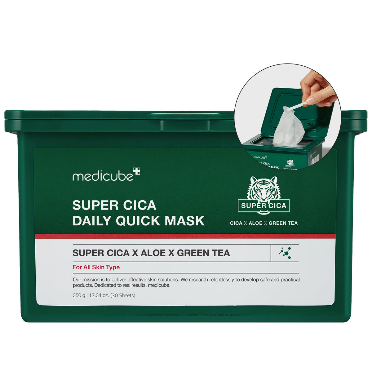 Medicube Super Cica Daily Mask pack showcasing 30 sheets for quick hydration.