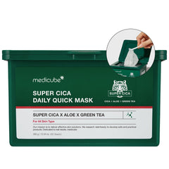Medicube Super Cica Daily Mask pack showcasing 30 sheets for quick hydration.