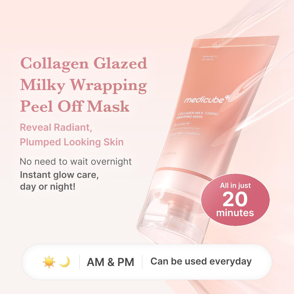 Medicube Wrapping Mask applied on the face for a 20-minute glow.