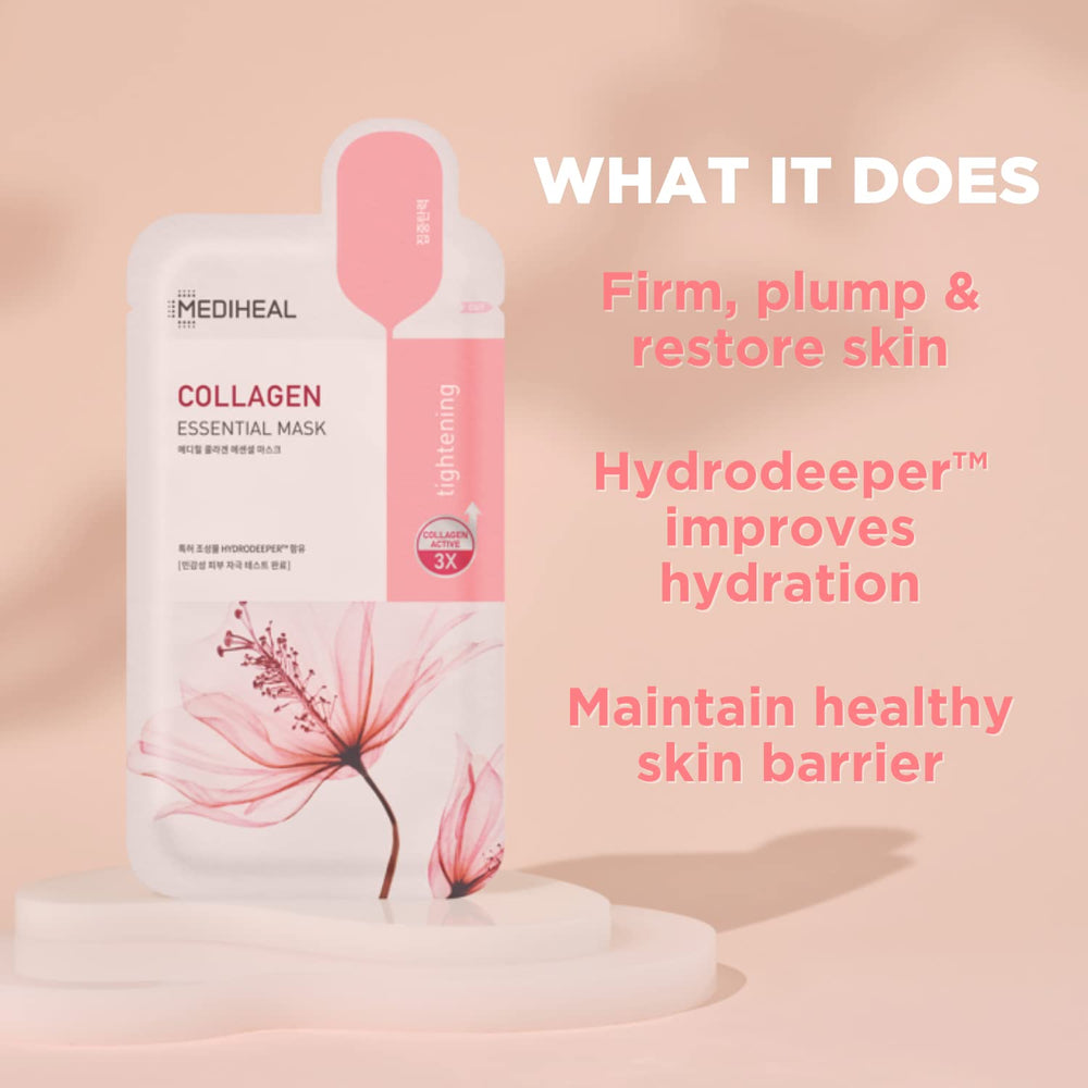Mediheal Collagen Essential Mask being applied for comfortable fit and hydration.