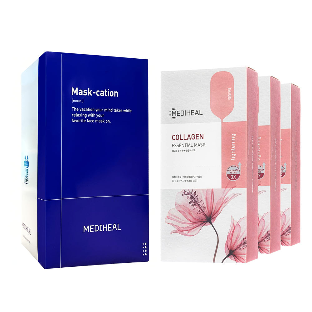 Mediheal Collagen Essential Mask packaging with eco-friendly FSC packaging.