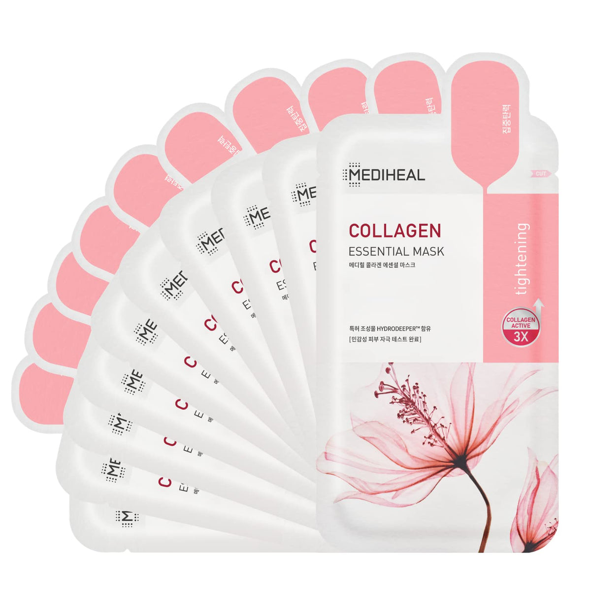Mediheal Collagen Essential Sheet Mask pack with 10 sheets for radiant hydration.