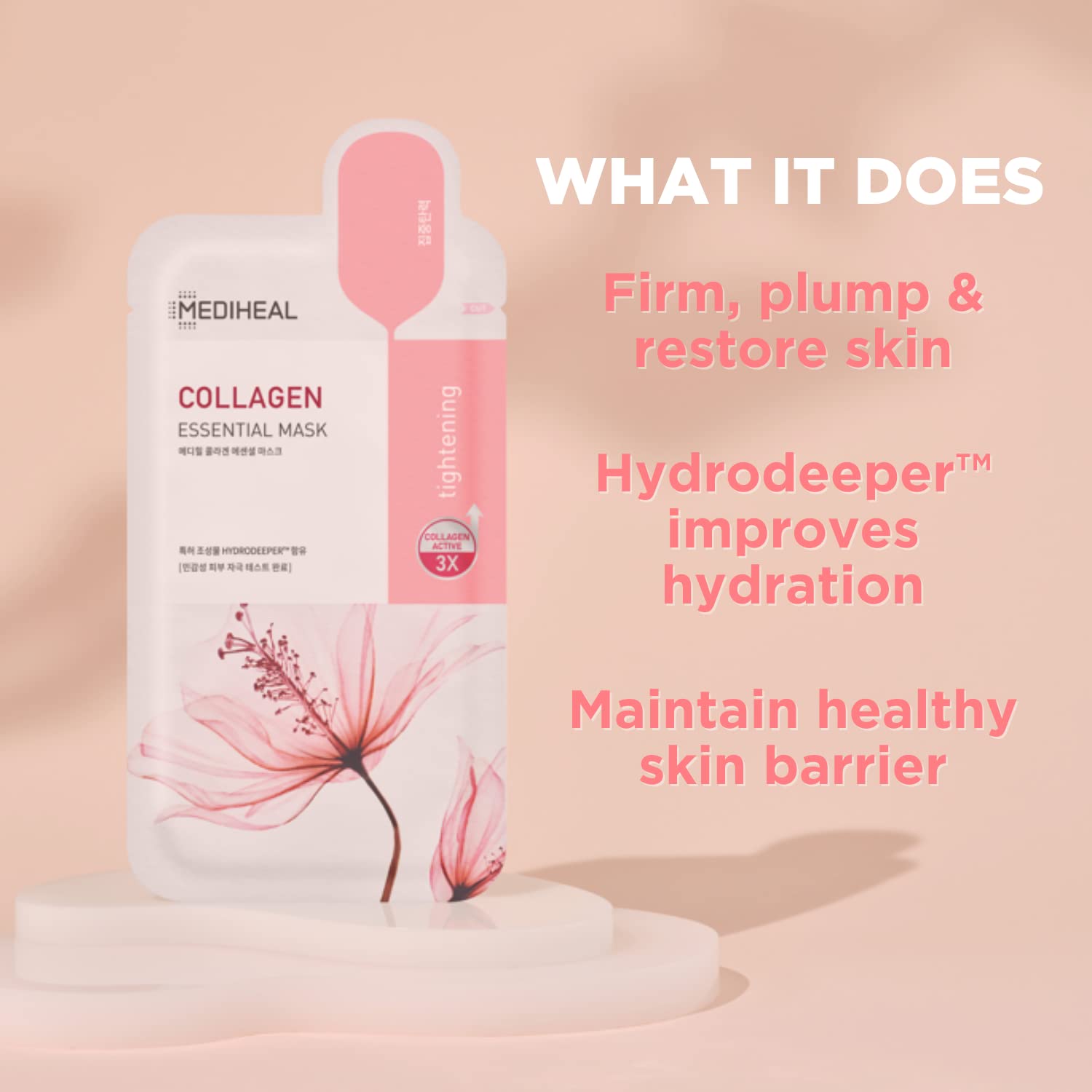 Mediheal collagen tea tree mask sheet close-up showing silky texture and hydration.