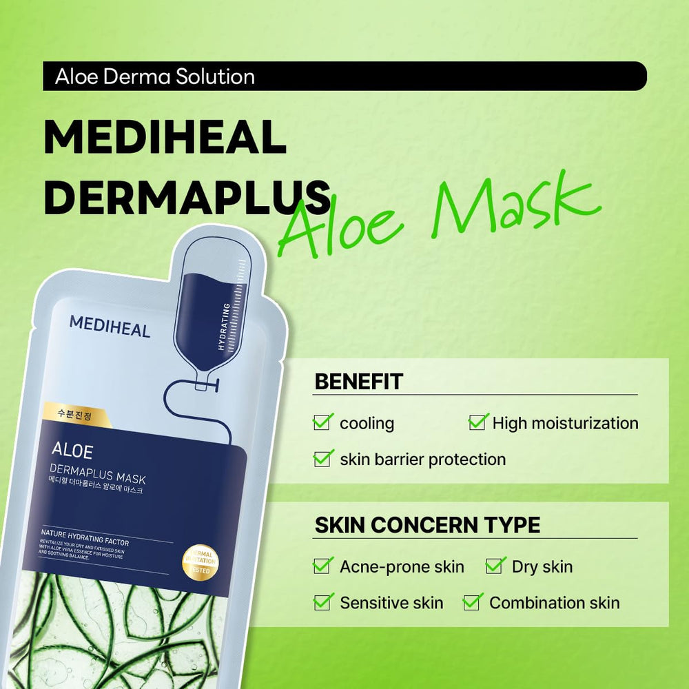 Mediheal Dermaplus Aloe Mask essence after removal, skin appears refreshed and moisturized.