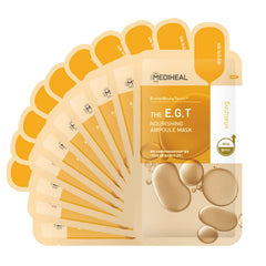 Mediheal EGT Ampoule Mask box packaging emphasizing eco-friendly, ten-sheet value.