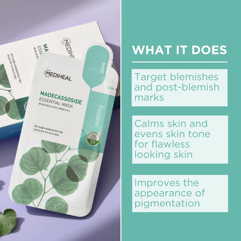 Mediheal Madecassoside mask on face providing soothing fit for sensitive skin