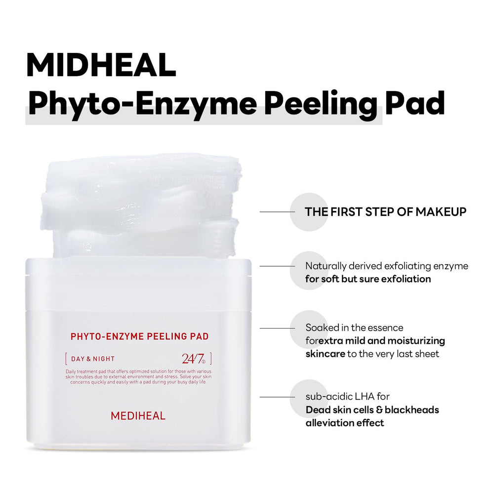 Mediheal Phyto Enzyme Peeling Pad LHA action reveals pore refinement potential