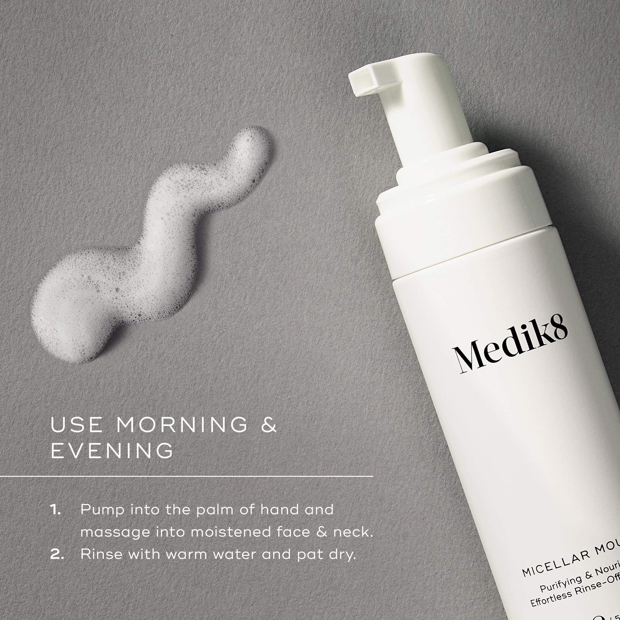 Texture close-up shows light foaming cleanser that feels gentle
