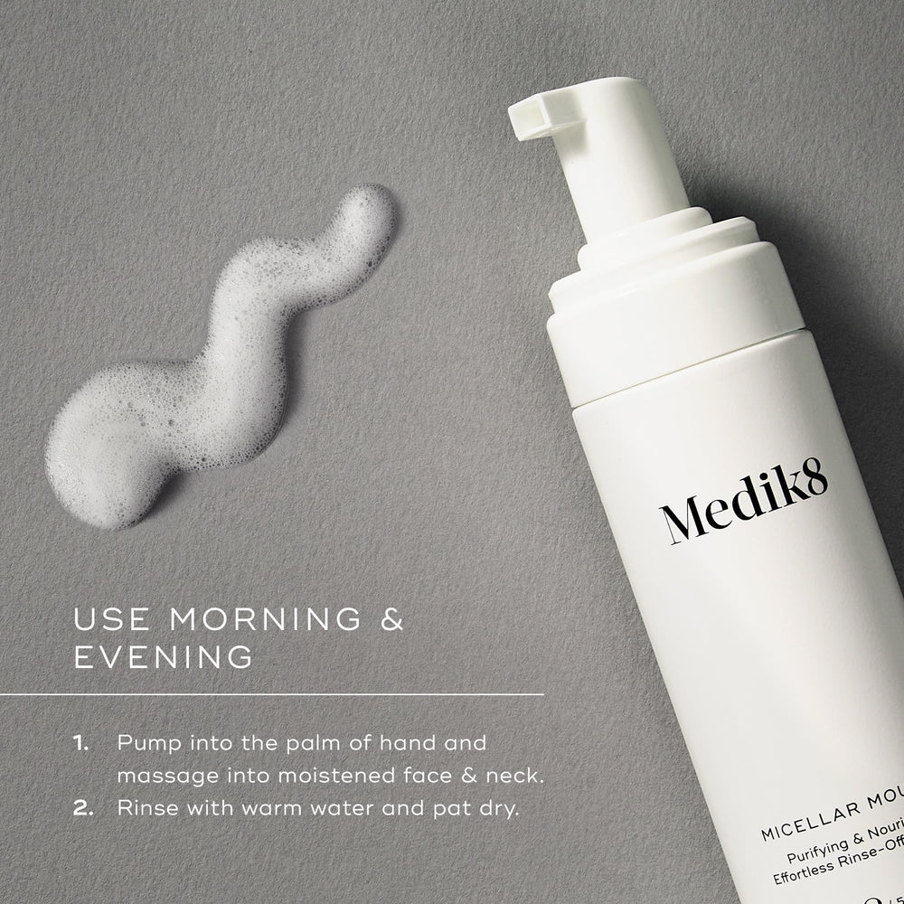 Texture close-up shows light foaming cleanser that feels gentle