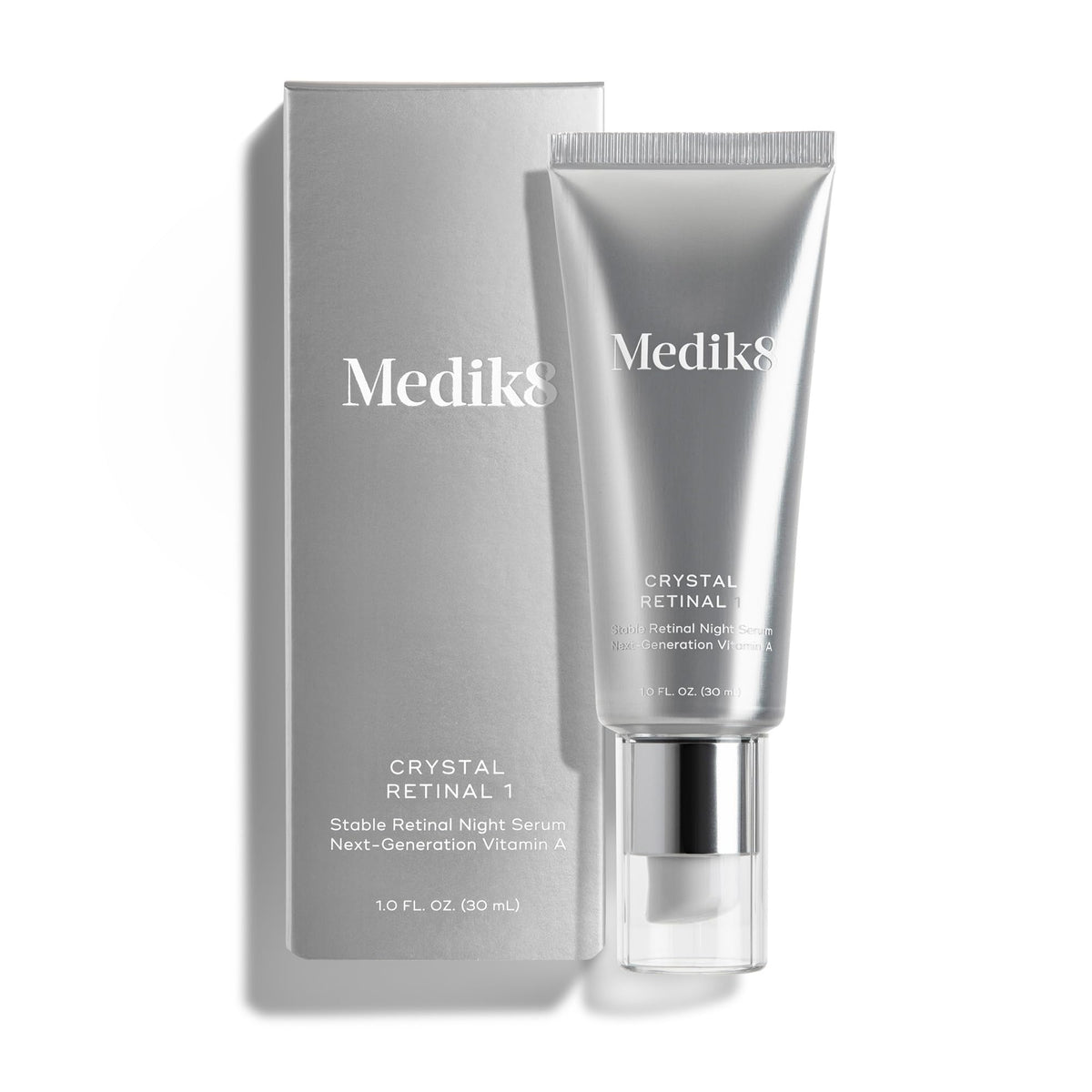 Medik8 Crystal Retinal 1 bottle close-up for gentle night-time care.