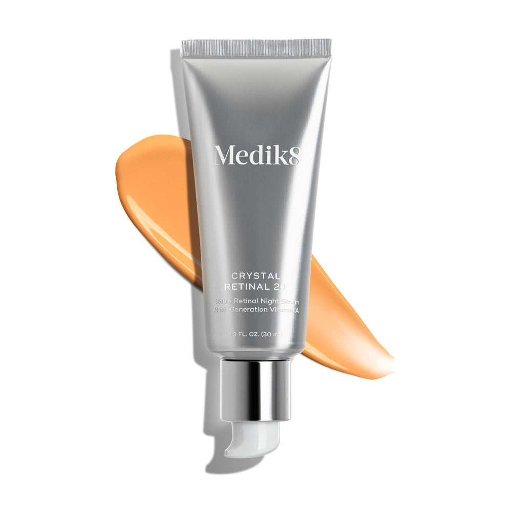 Medik8 Crystal Retinal 20 ingredients display hyaluronic acid and vitamin E for hydration.