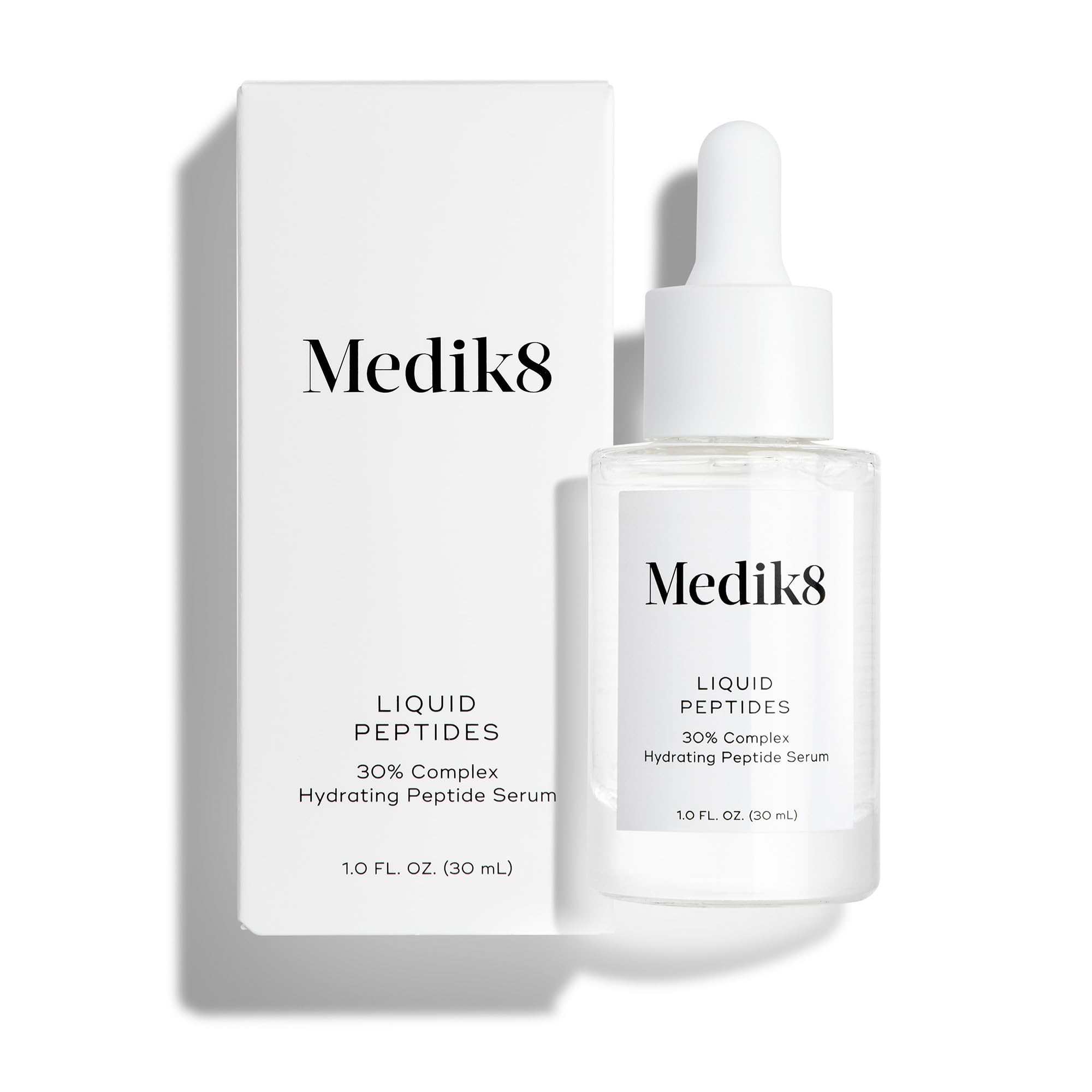 Medik8 Liquid Peptides bottle close-up showing premium packaging and skin-smoothing potential.