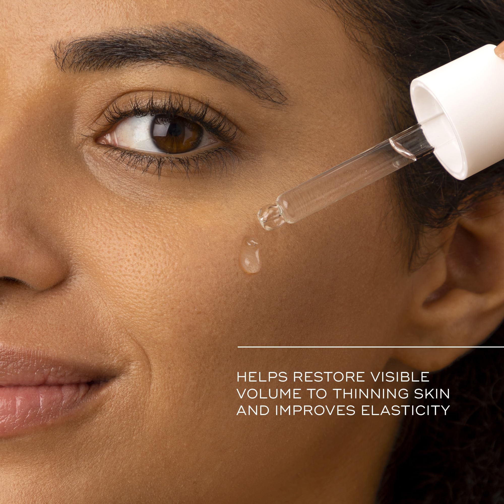 Medik8 Liquid Peptides applied on skin swatch showing hydration and subtle glow.