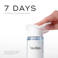 Medik8 Press and Clear bottle pour, demonstrating easy daily application.