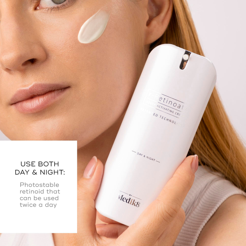 Medik8 R-Retinoate Day & Night serum close-up shows light, smooth texture.