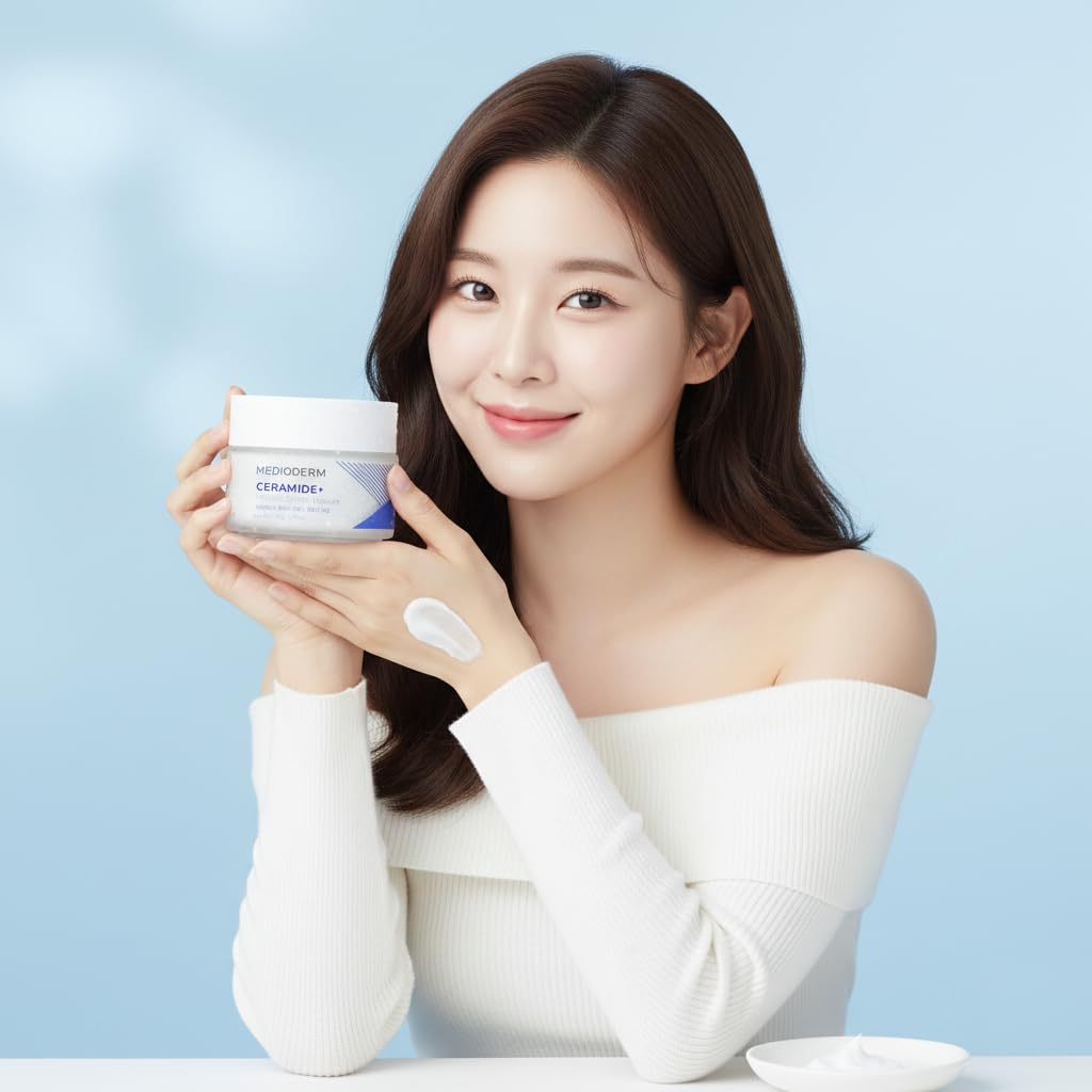 Medioderm Ceramide Plus Intense Barrier Cream close-up on skin shows soothing moisture