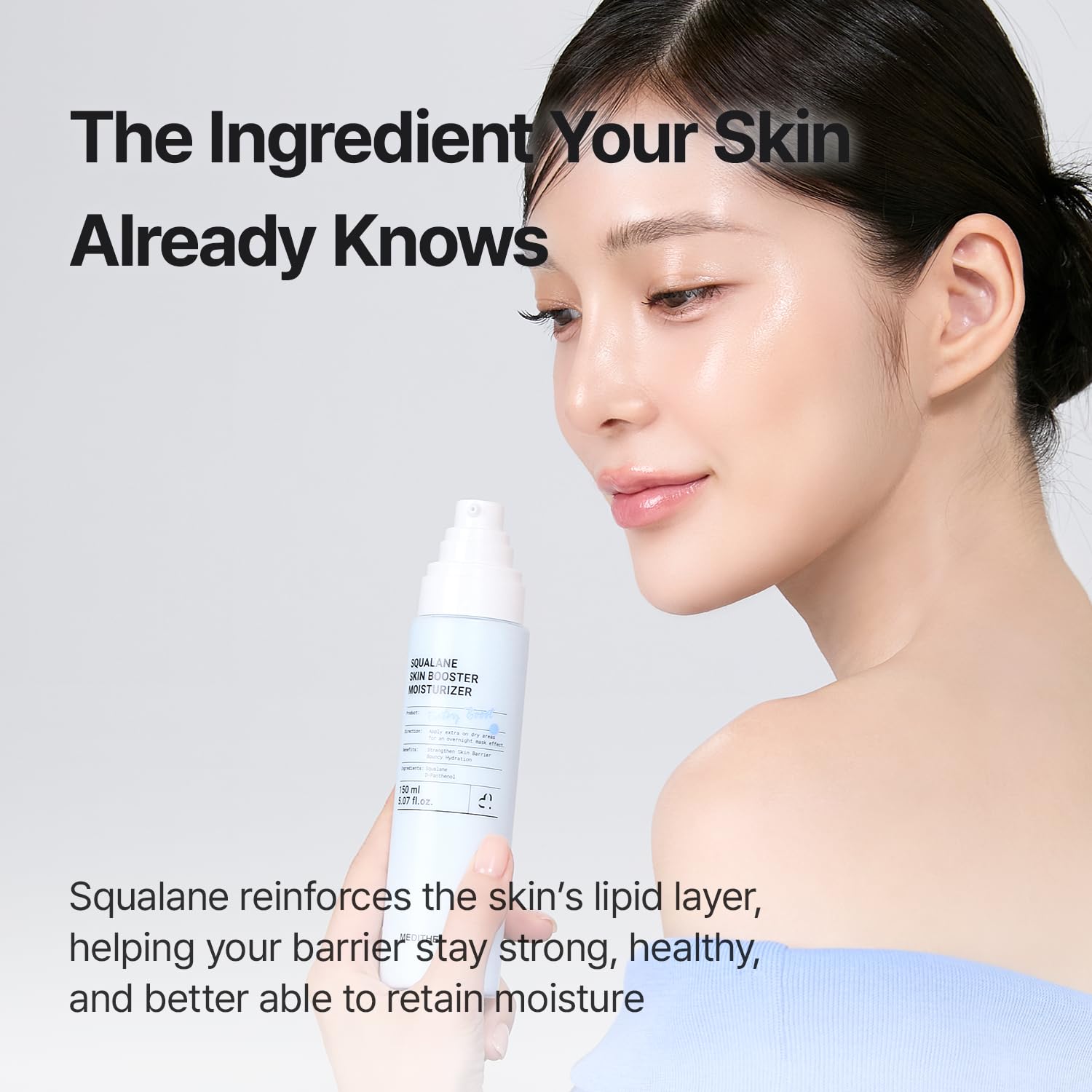 MEDITHERAPY Bottle displaying non-greasy finish in clean texture close-up