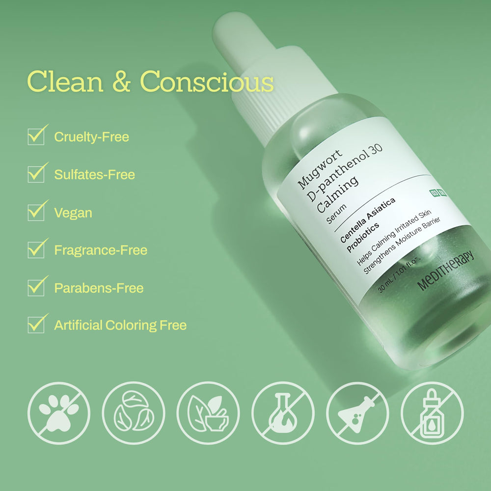 MEDITHERAPY Mugwort D-Panthenol 30 Calming Serum natural ingredients emphasize gentle barrier support.