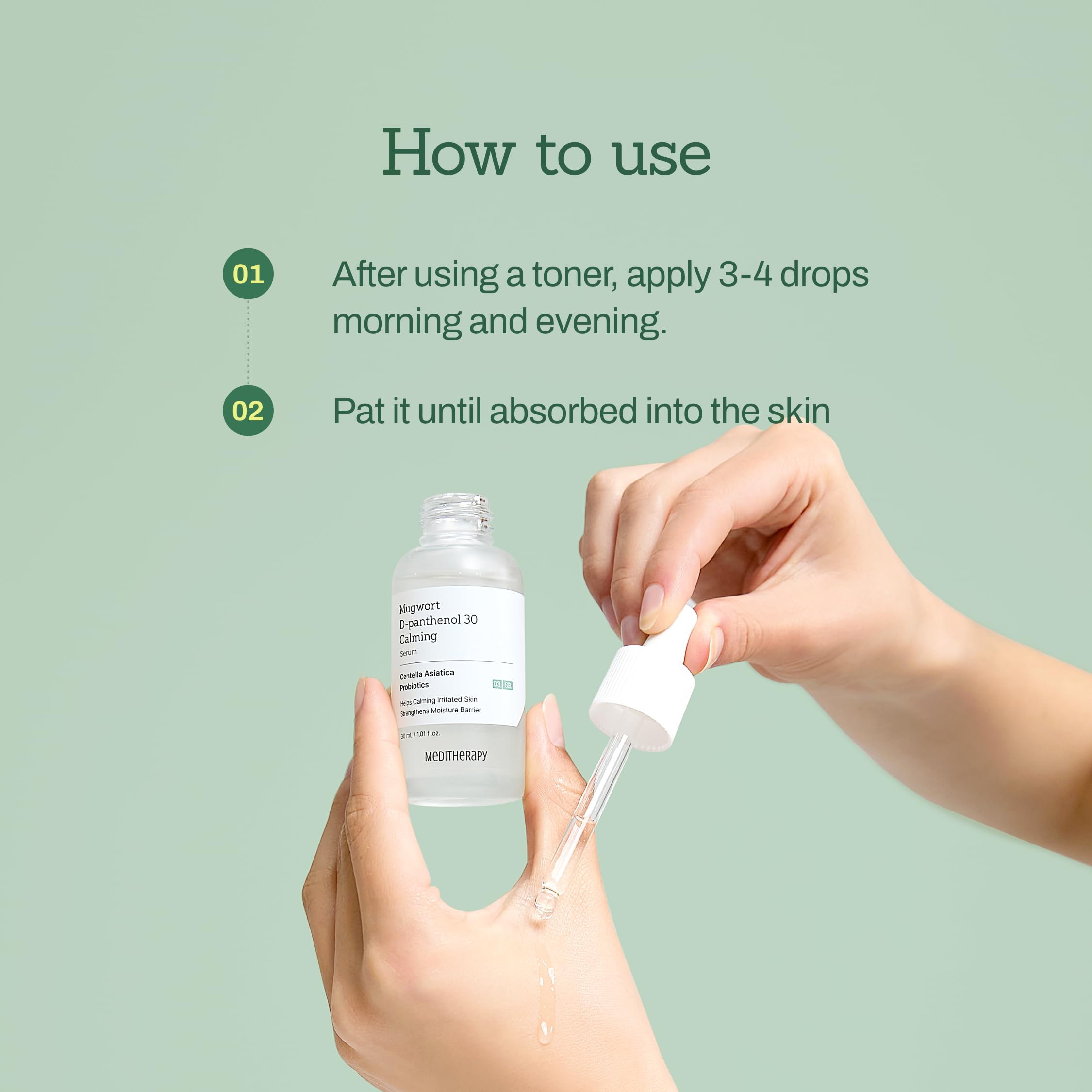 MEDITHERAPY Mugwort D-Panthenol 30 Calming Serum night routine supports calm, sensitive skin.