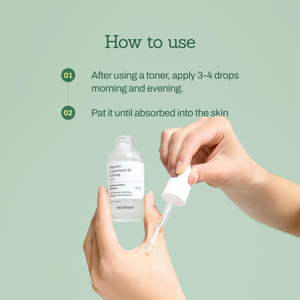 MEDITHERAPY Mugwort D-Panthenol 30 Calming Serum night routine supports calm, sensitive skin.