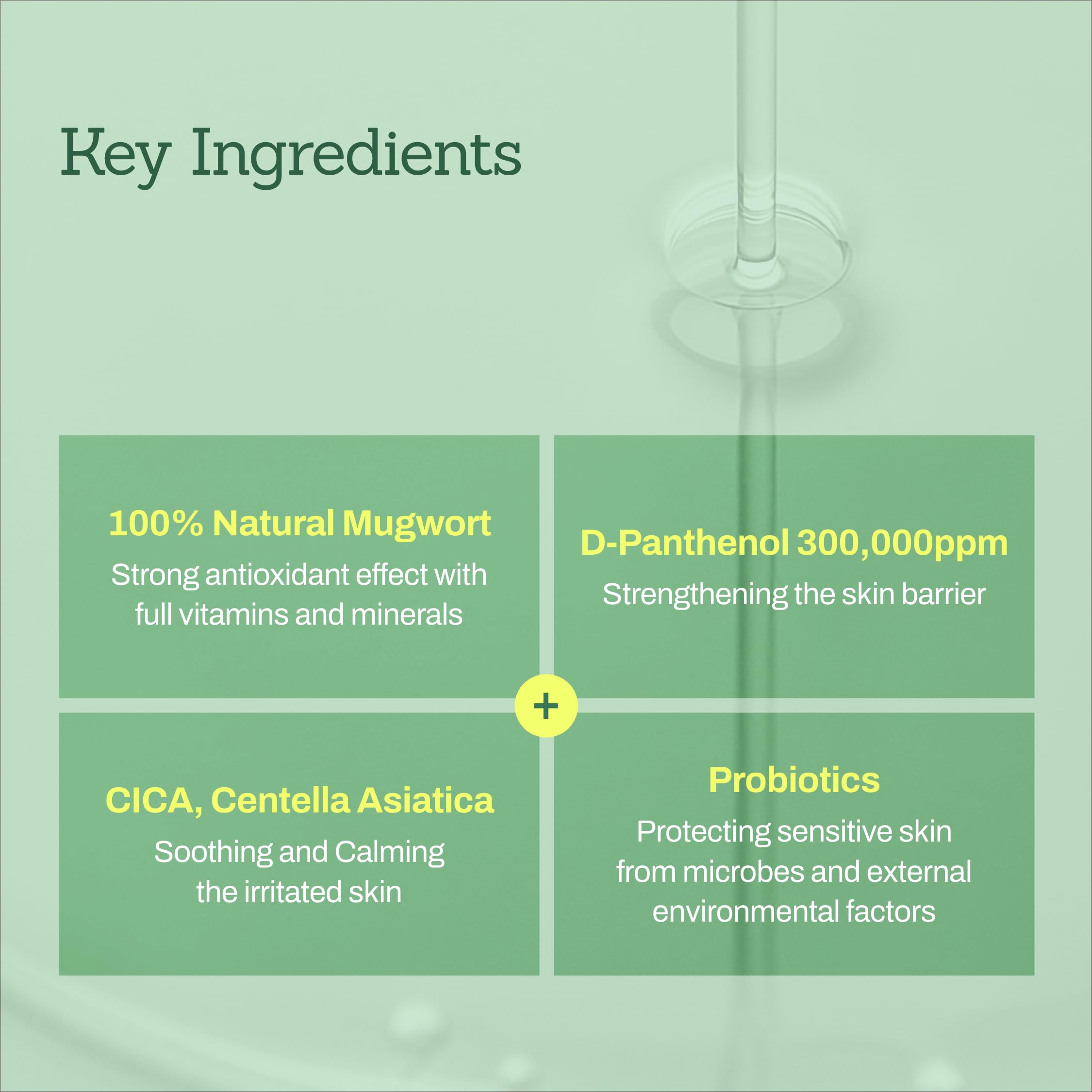 MEDITHERAPY Mugwort D-Panthenol 30 Calming Serum ingredients close-up highlights D-Panthenol and mugwort.