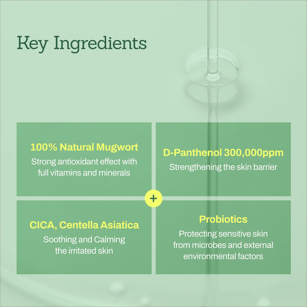 MEDITHERAPY Mugwort D-Panthenol 30 Calming Serum ingredients close-up highlights D-Panthenol and mugwort.