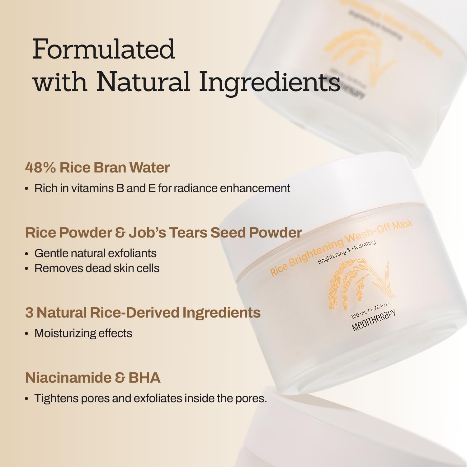 MEDITHERAPY Rice Wash-Off Mask jar application demonstrates easy, even coverage during a home spa moment
