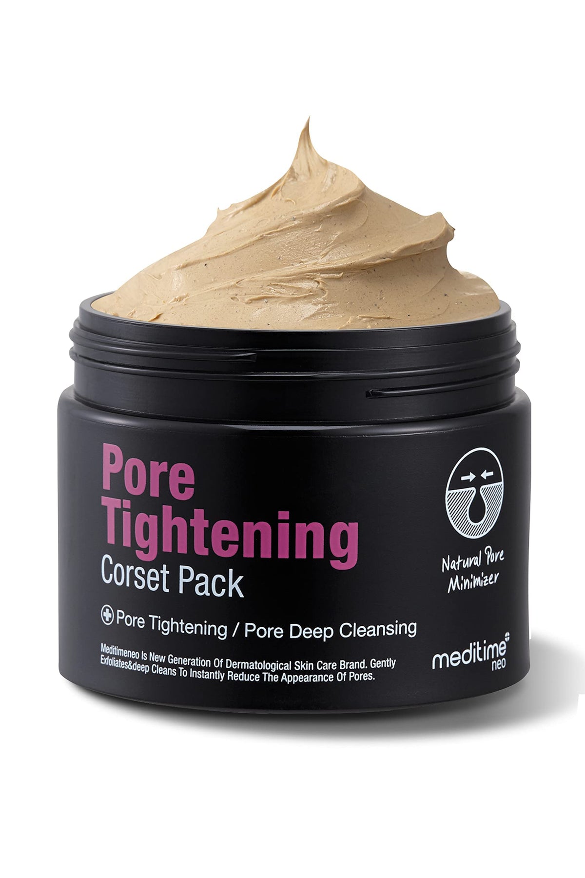 Meditime Pore Corset Pack clay mask jar showcasing deep cleansing for refined pores
