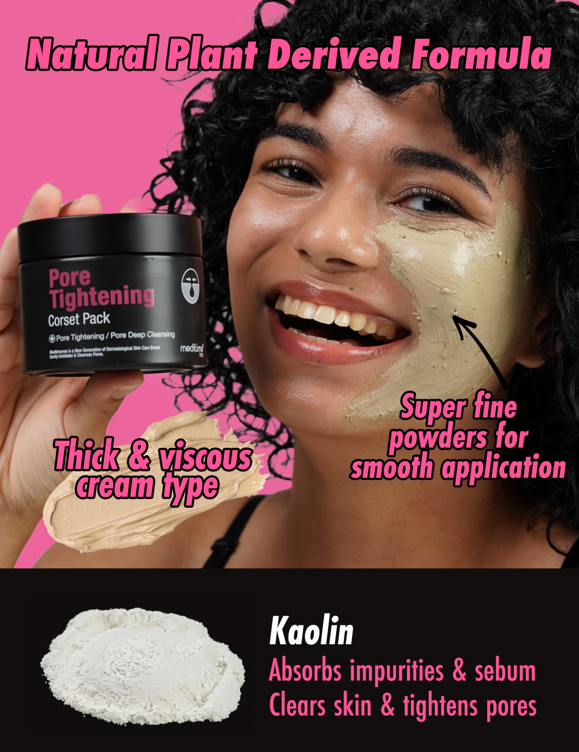 Meditime Pore Corset Pack glow after use on cheek suggests radiance