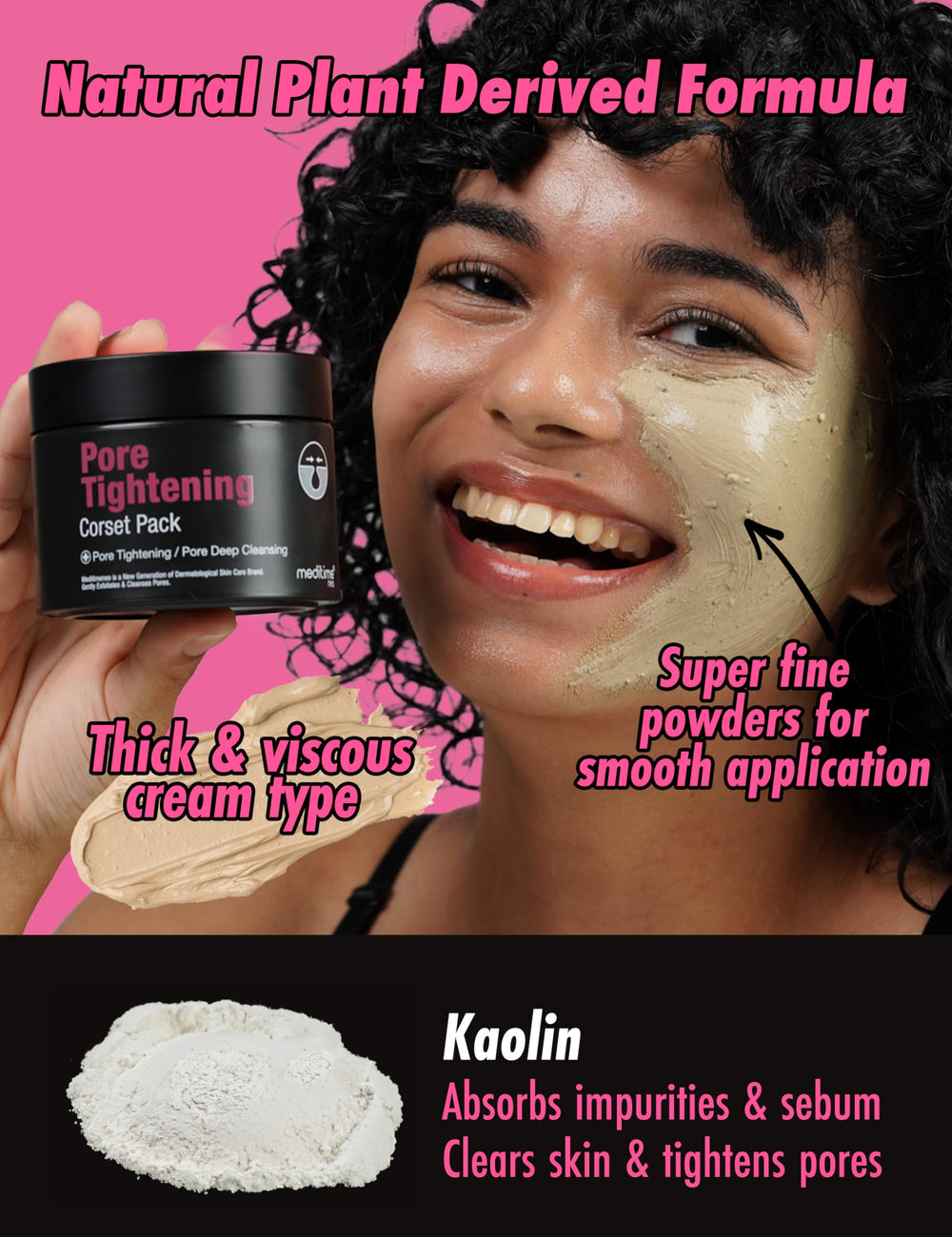 Meditime Pore Corset Pack glow after use on cheek suggests radiance
