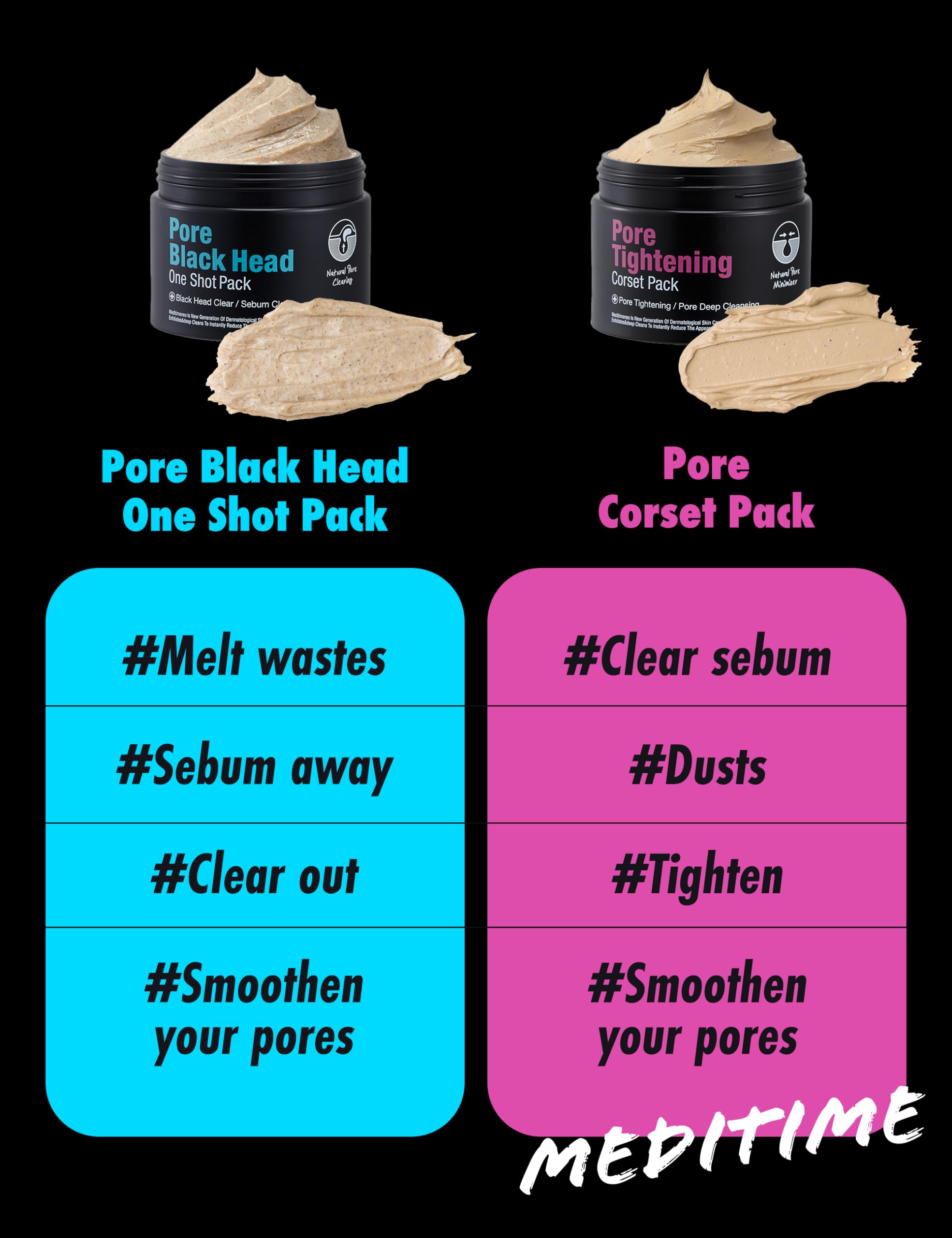Meditime Pore Corset Pack ingredient close-up with kaolin bentonite and minerals