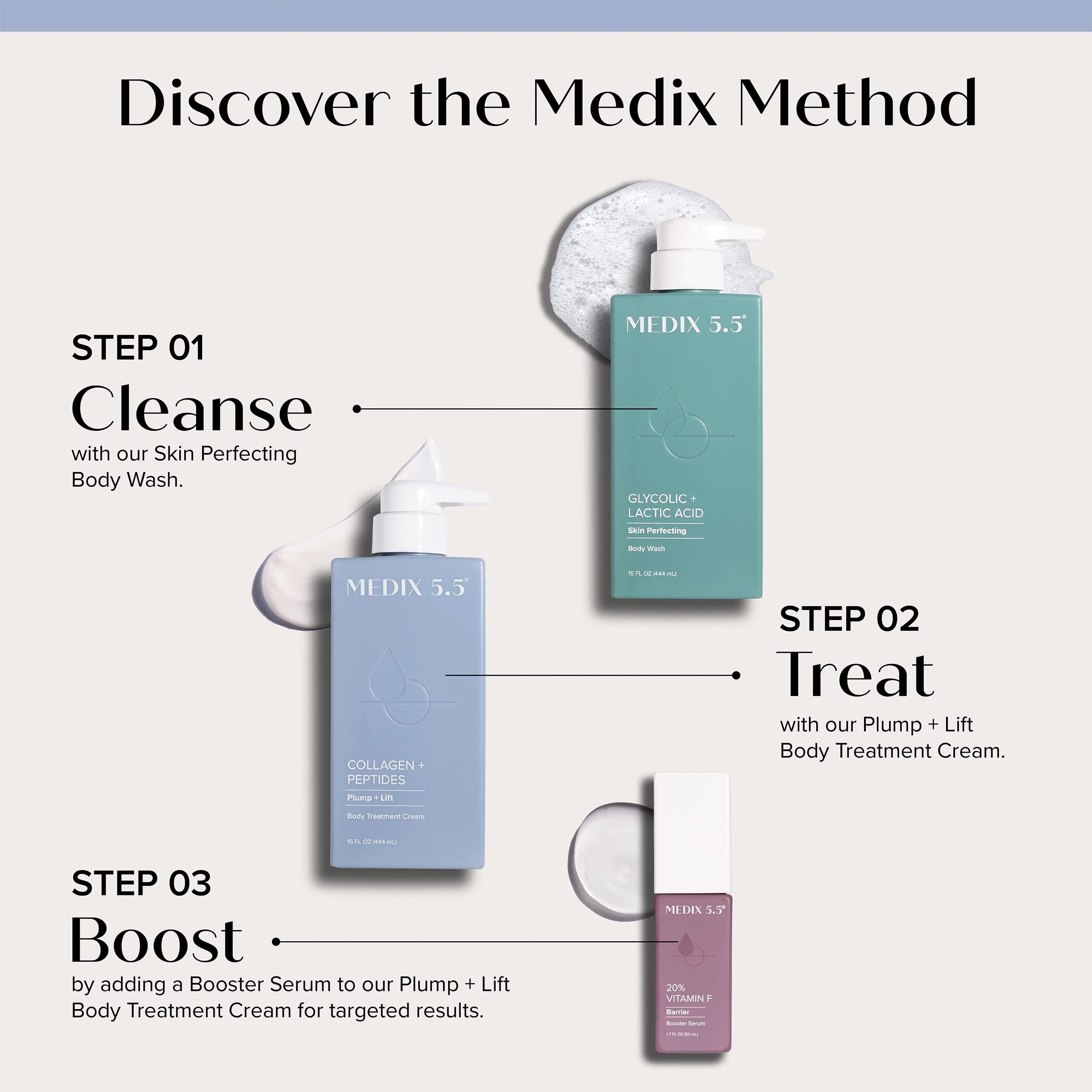 Medix 5.5 body wash foaming texture for smoother, more even skin.