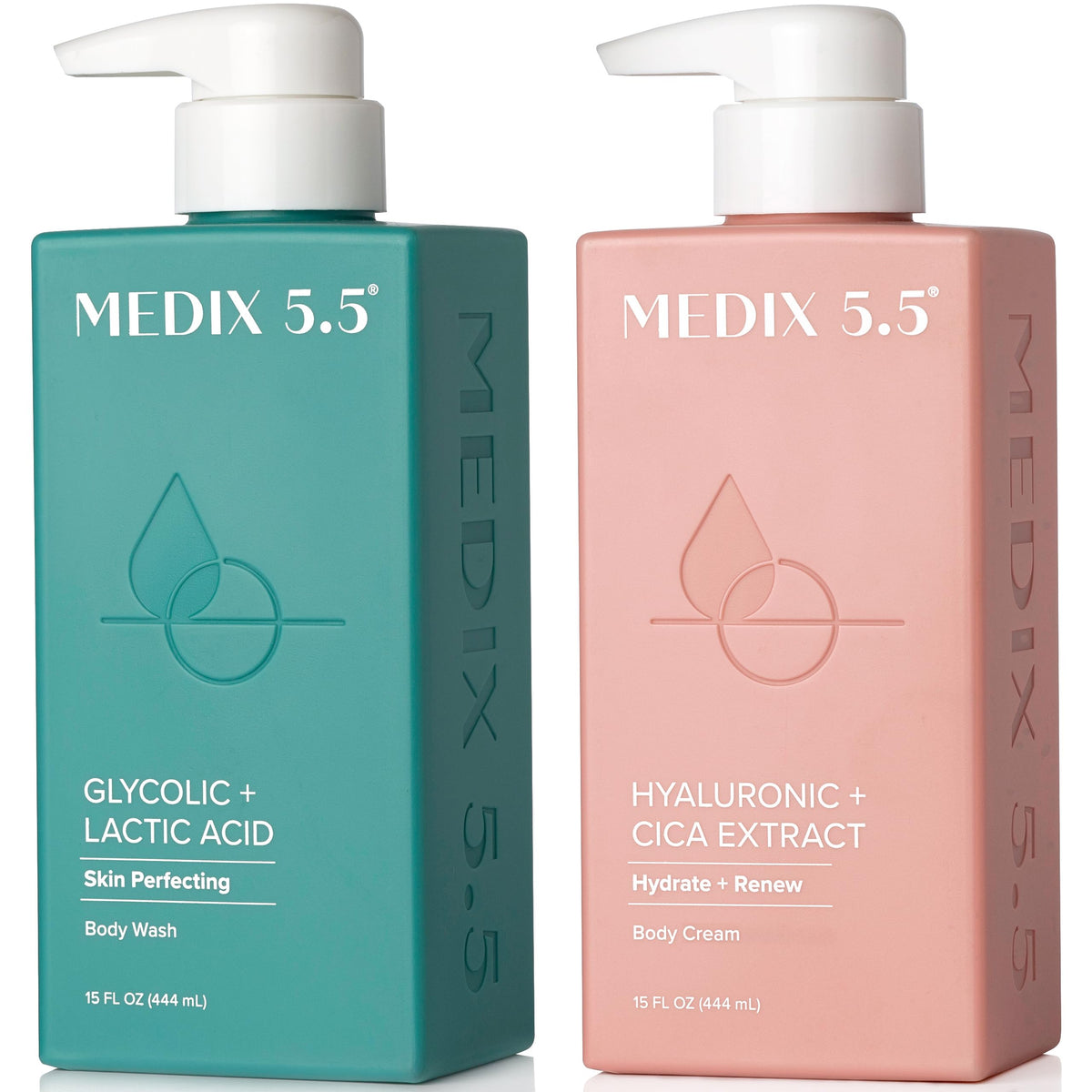 Medix 5.5 exfoliating glycolic face wash bottle pour for refreshed skin.