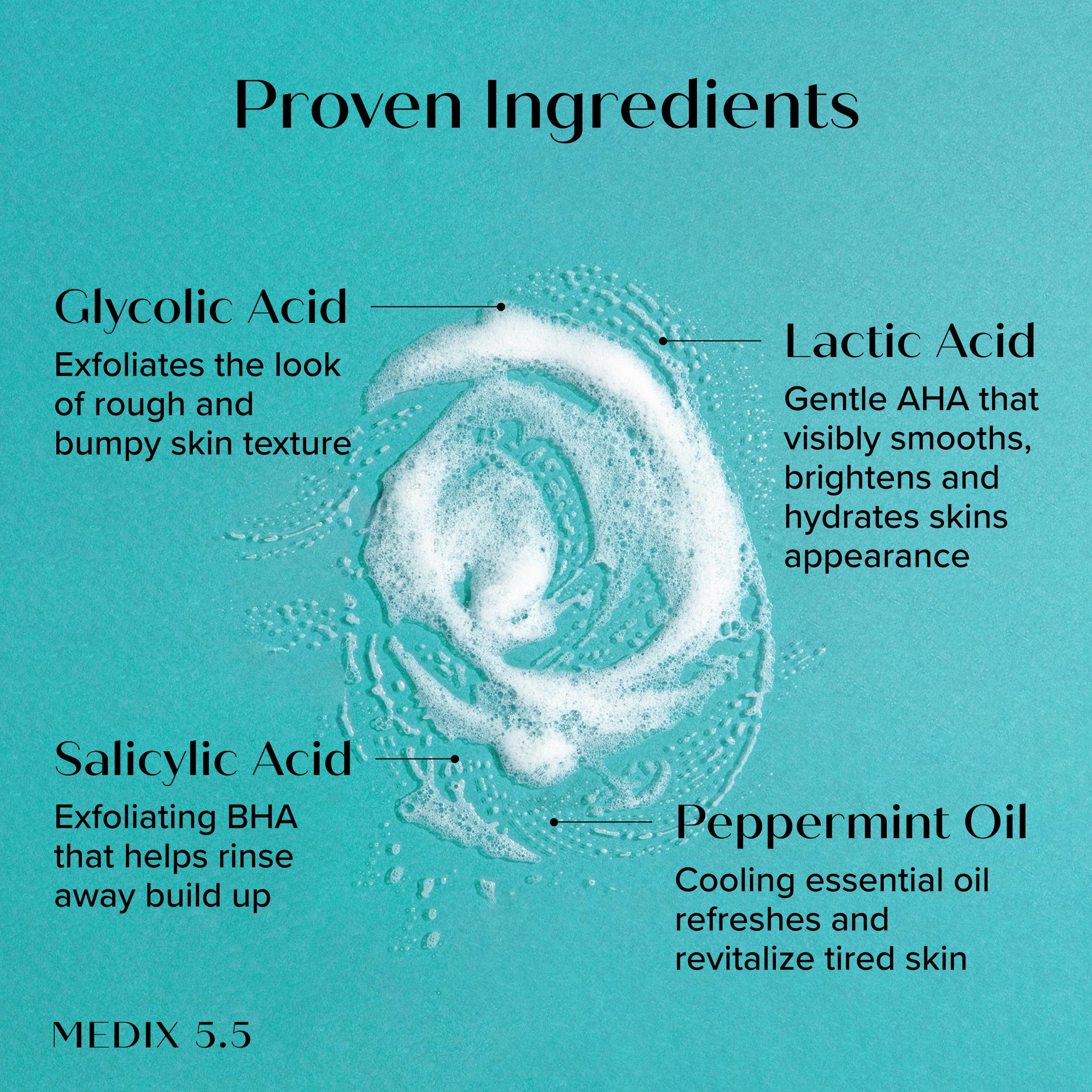 Medix 5.5 Exfoliating wash foam closeup showing rich lather.