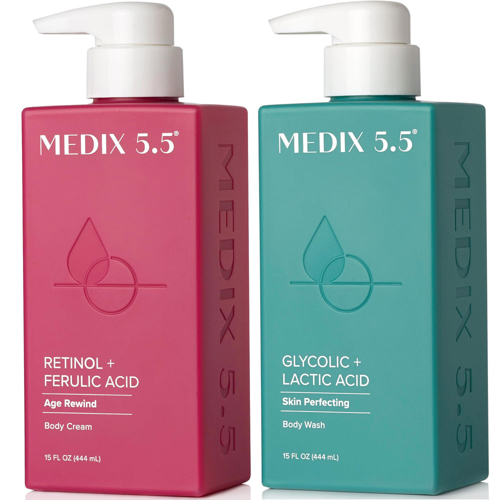 Medix 5.5 exfoliating wash bottle with foaming pump for radiant, smoother skin