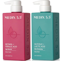 Medix 5.5 exfoliating wash bottle with foaming pump for radiant, smoother skin