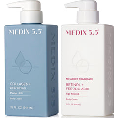 Medix 5.5 fragrance-free retinol body lotion bottle shows firming hydration for the skin