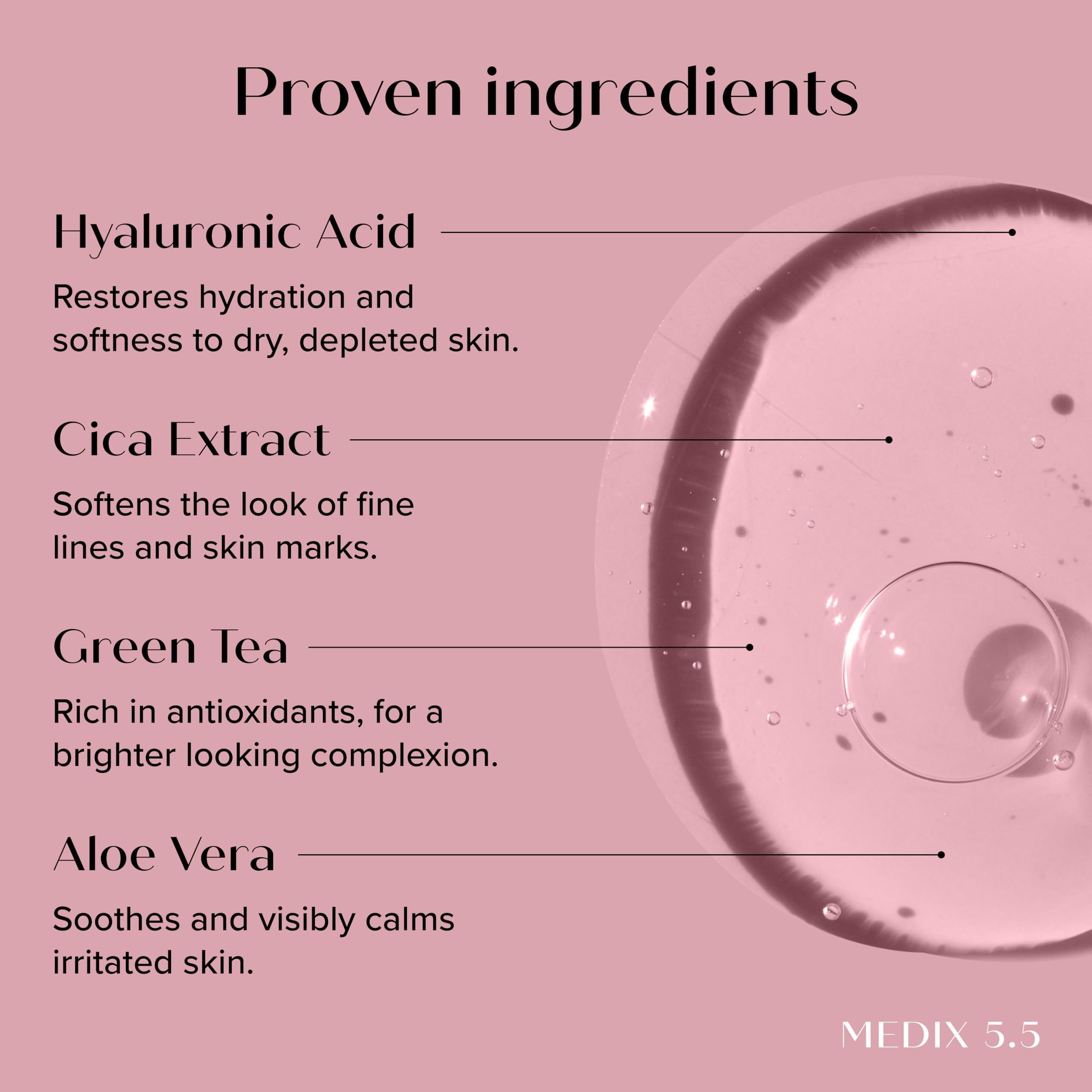 Medix 5.5 texture close-up showing smooth, hydrated skin.