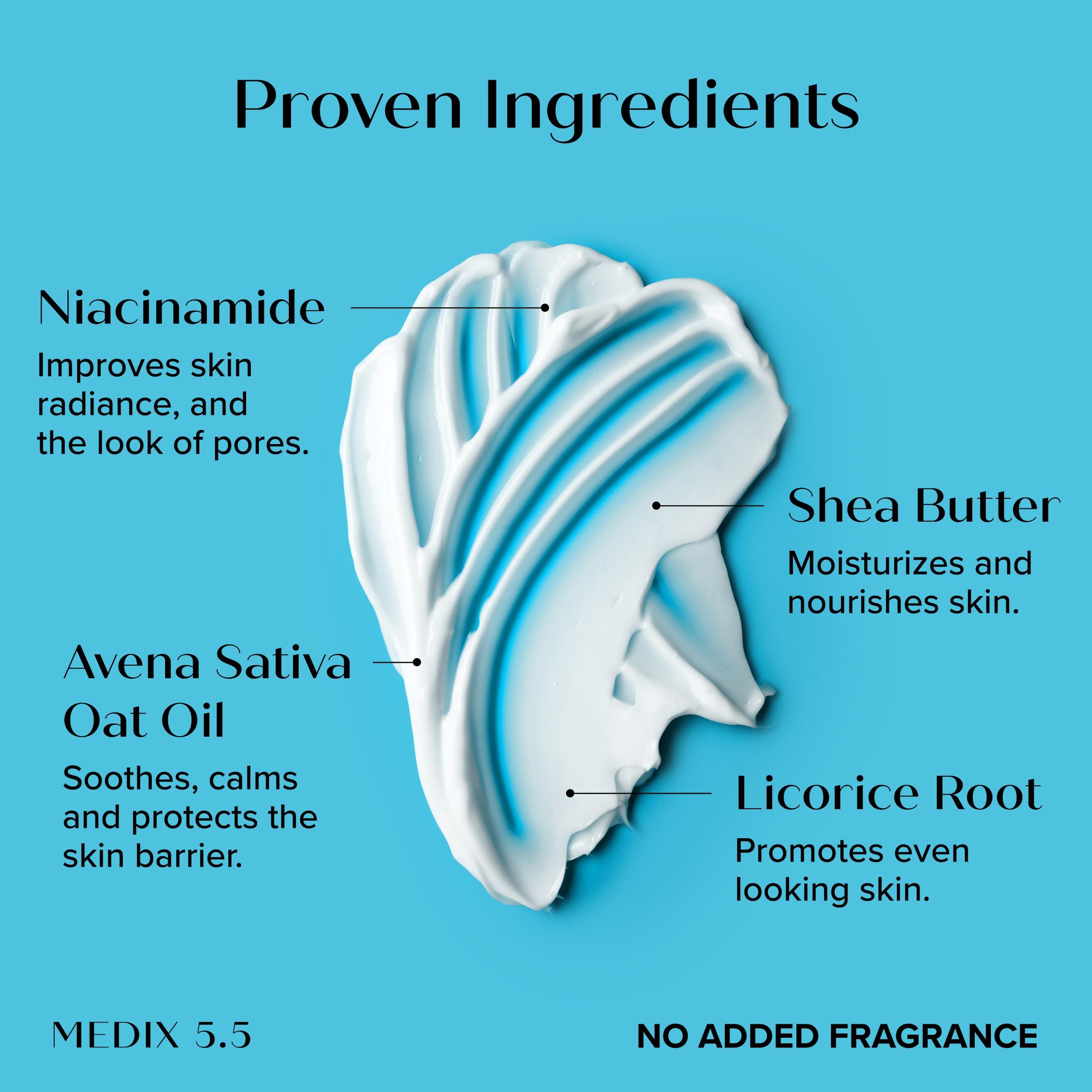 Medix 5.5 Niacinamide Unscented Cream closeup illustrating quick-absorb texture