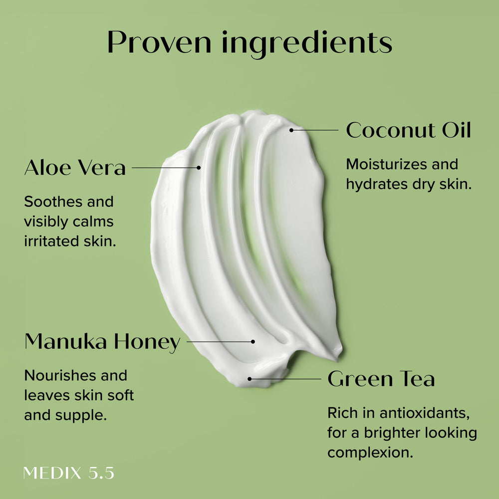 Medix 5.5 Nourish & Glow Coconut Body Lotion bottle, deeply hydrated and smooth.