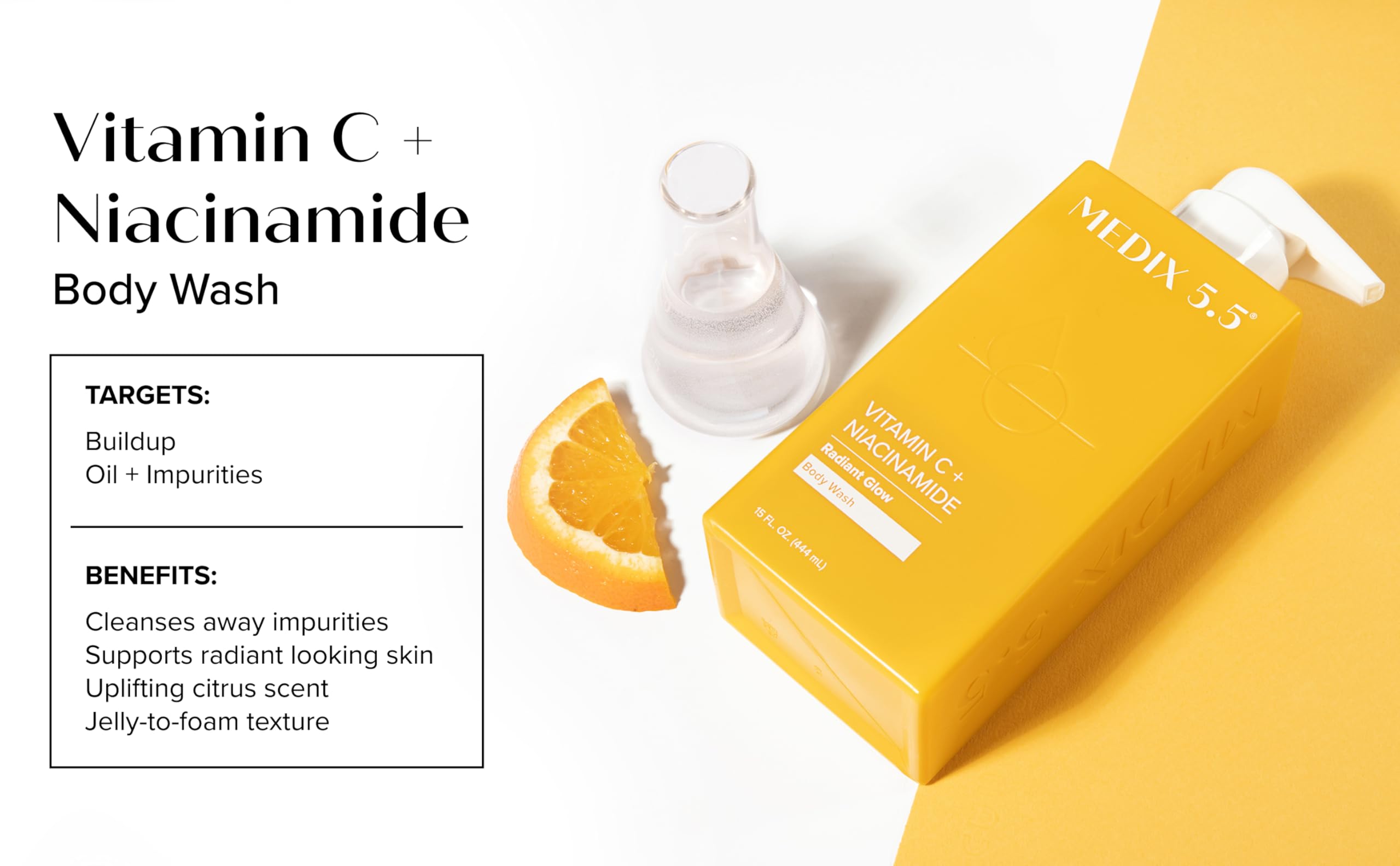 Medix 5.5 Radiant Glow Vitamin C Body Wash 2-pack display.