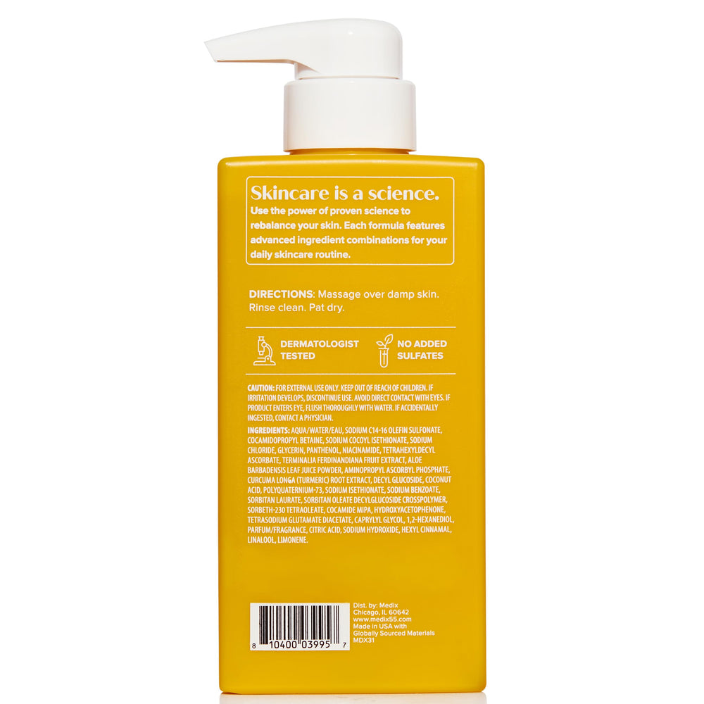 Medix 5.5 Radiant Glow wash clean formula with no harsh additives.