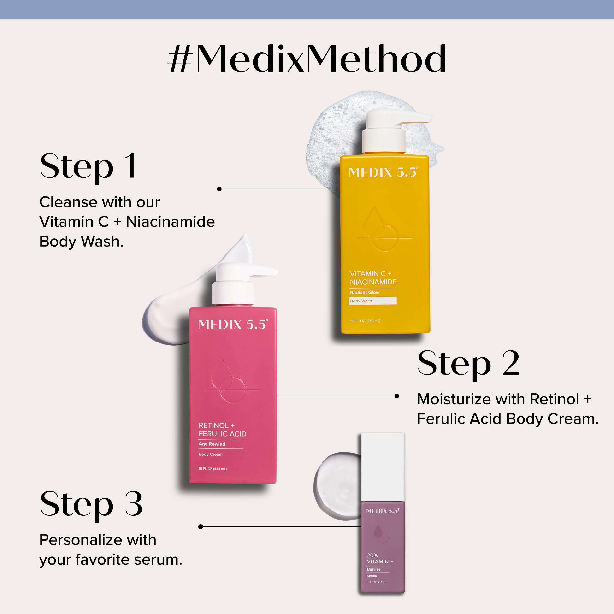 Medix 5.5 Radiant Glow wash applied on wet skin to form a rich lather.