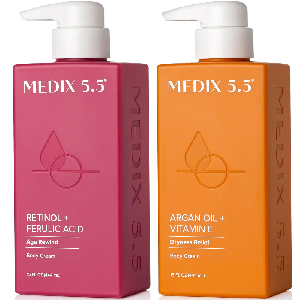 Medix 5.5 Retinol Body Lotion duo front view for firmer, smoother looking skin