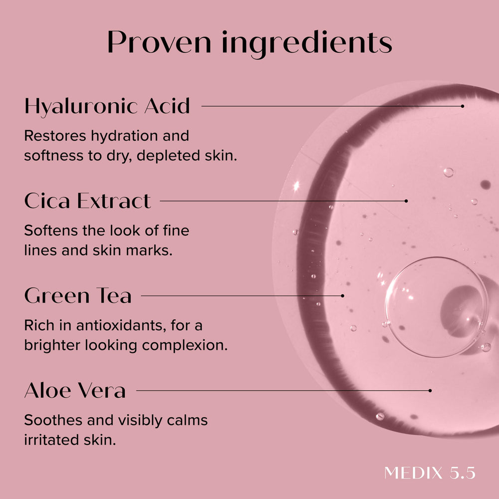Medix 5.5 skincare set shown together for daily routine