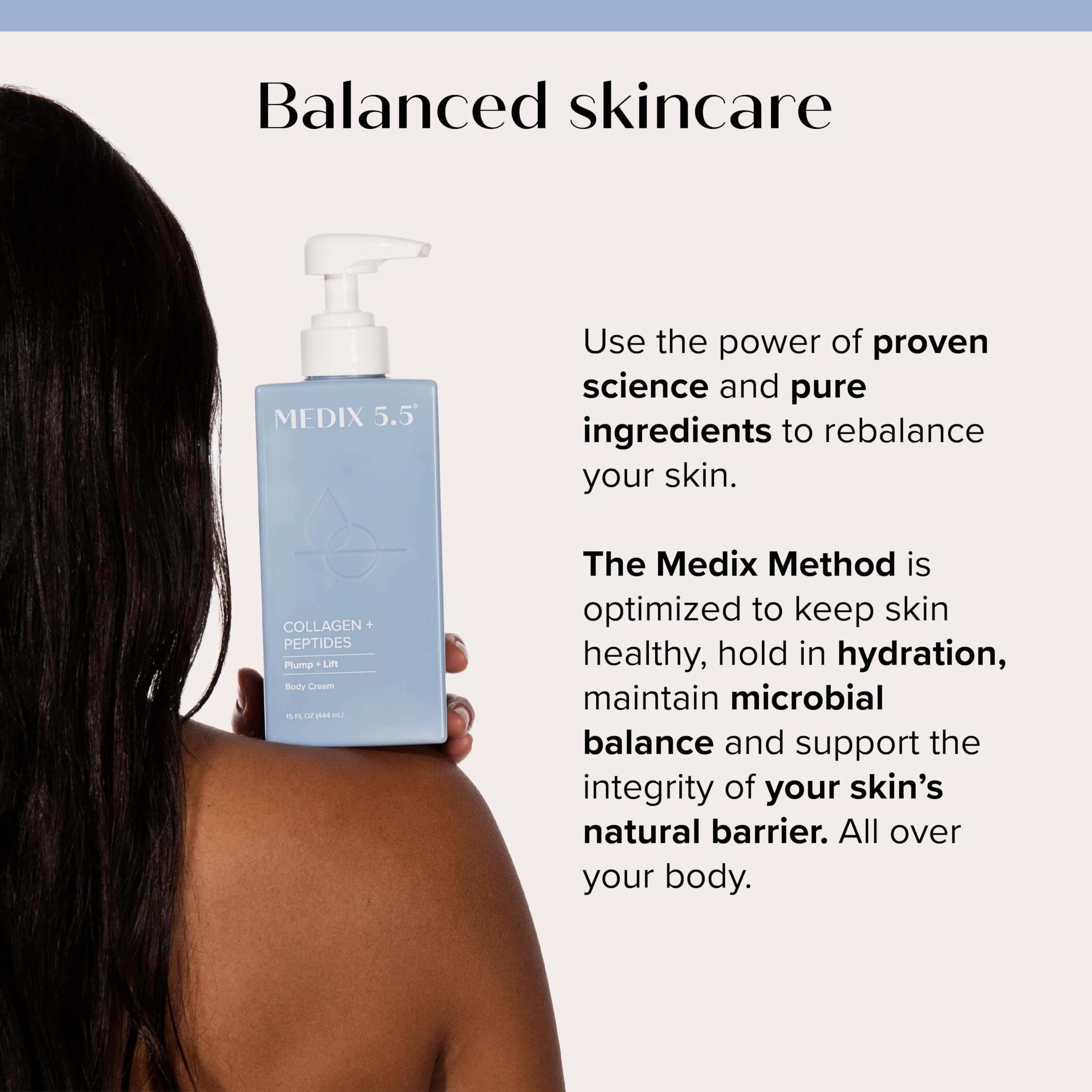 Medix 5.5 moisturizing blend with shea butter applied to skin suggests lasting softness