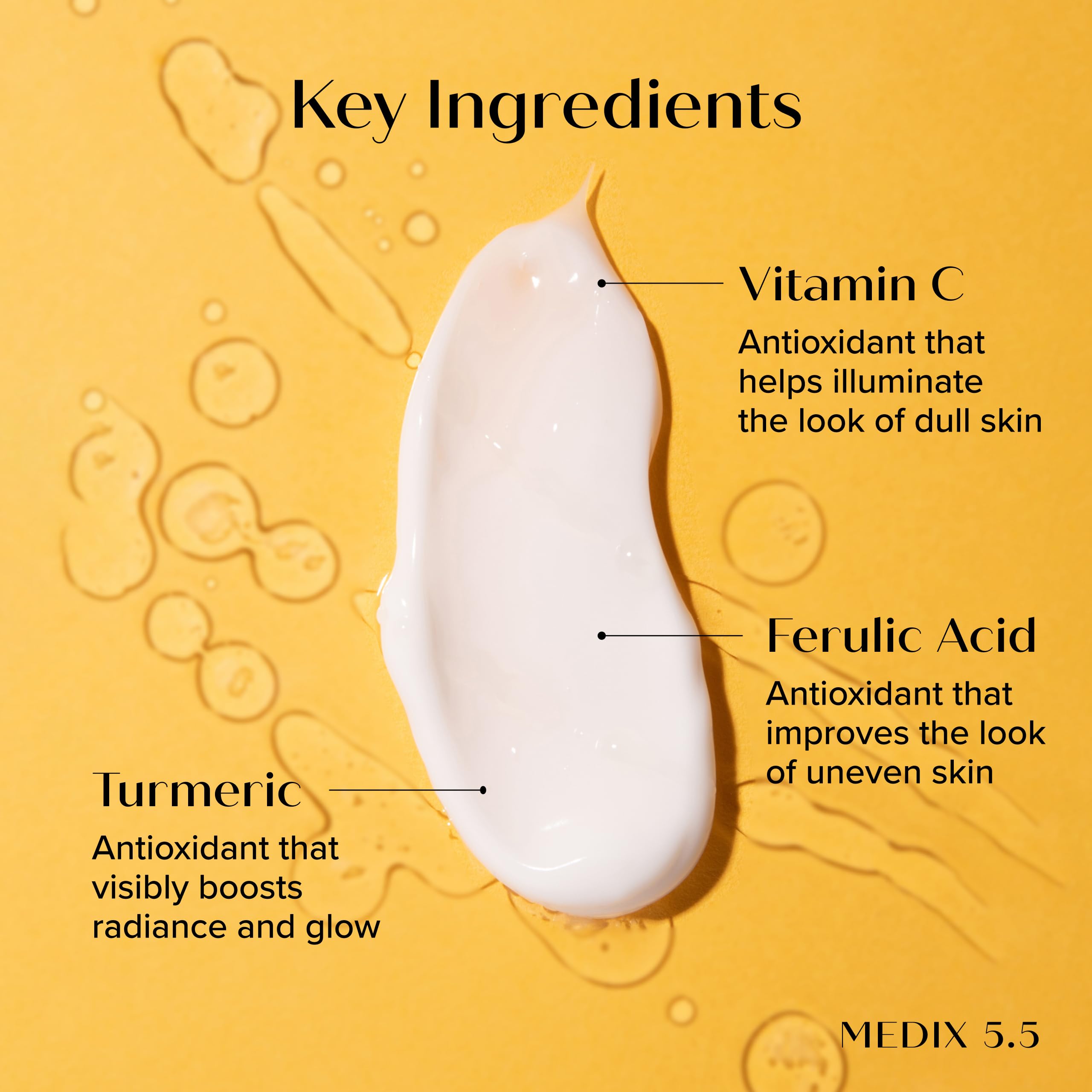 Close-up of Medix 5.5 Vitamin C cream texture with a velvety, non-greasy finish.
