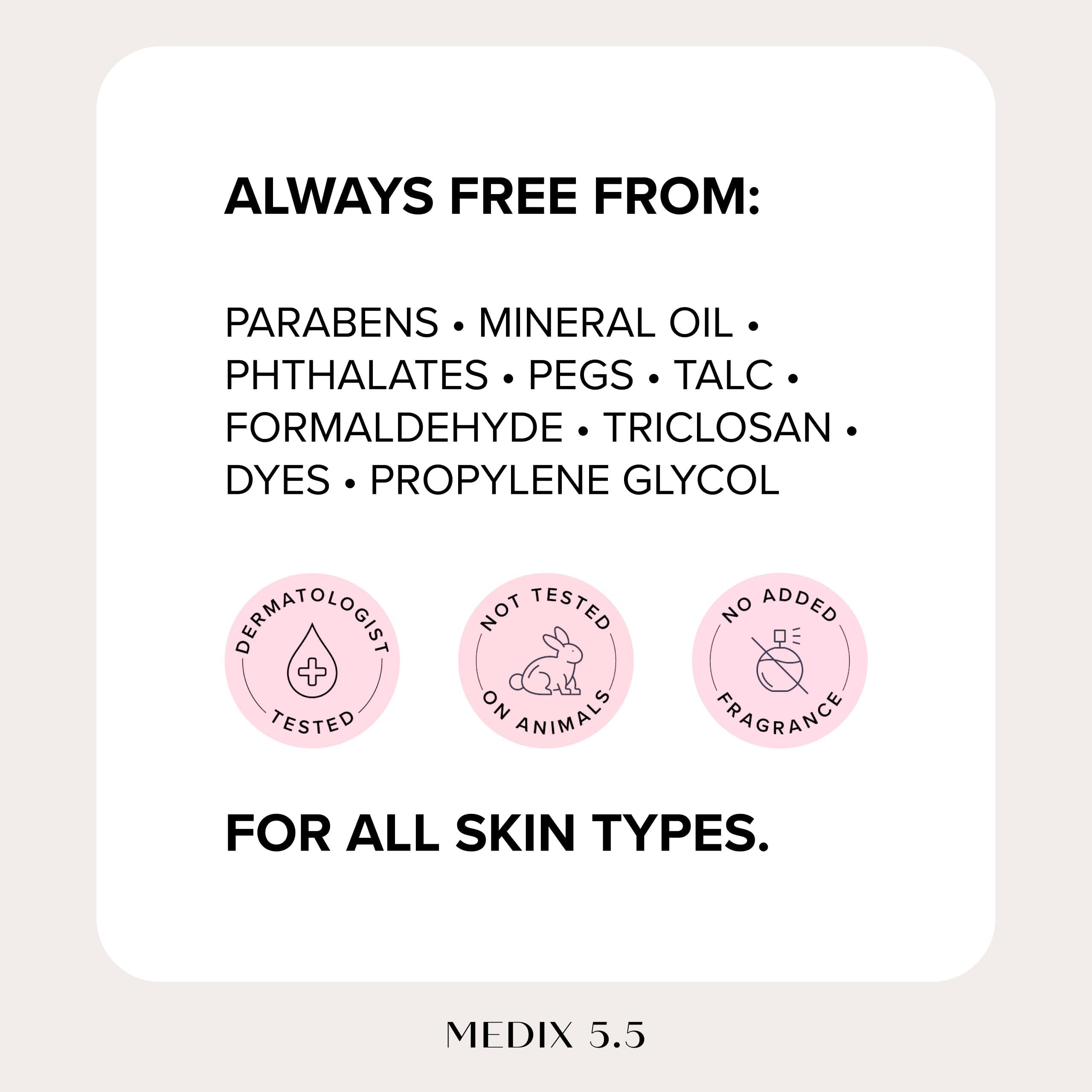 Medix 5.5 hydrating nourishing retinol formula improves skin texture over time.