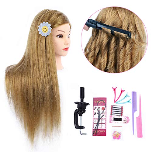 MEDO 26-inch mannequin head with brown hair, full view for realistic styling practice.