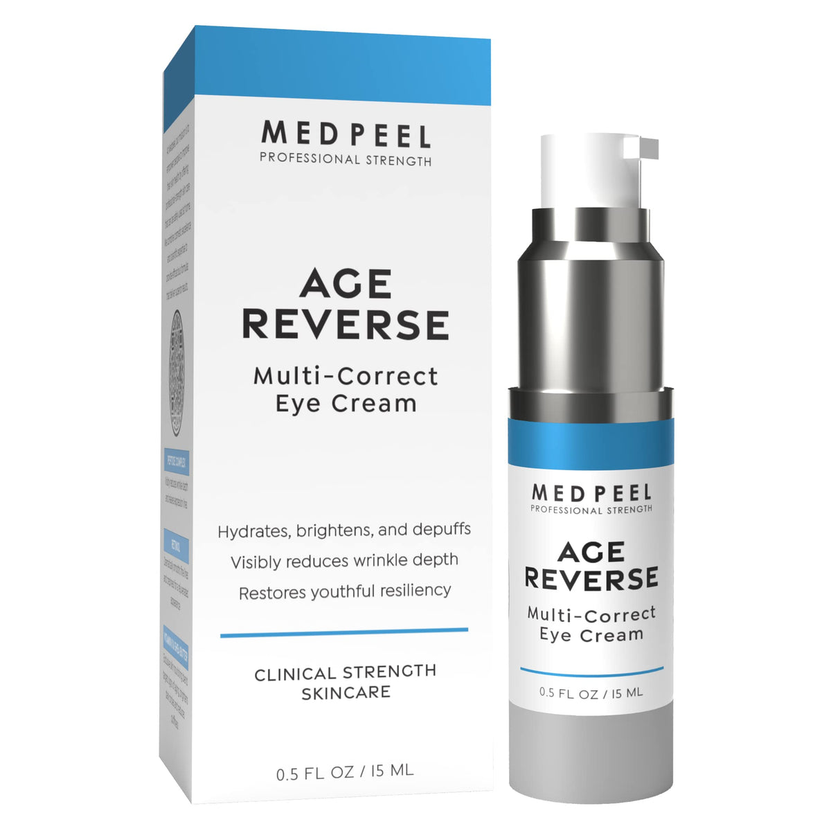 MedPeel Age-Reverse Eye Cream bottle front for daily hydration and eye brightening.